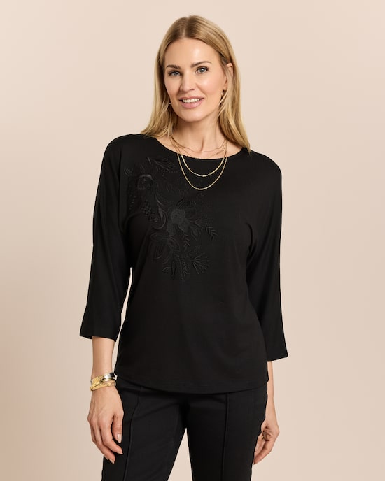 Produktabbildung für Shirt mit Blumenstickerei