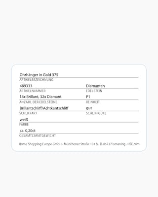 Produktabbildung 2 für Diamant-Ohrhänger 0,20 ct