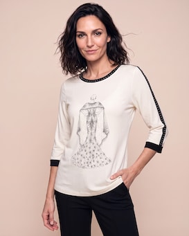 Produktabbildung für Shirt mit Modeskizze und Kontrast