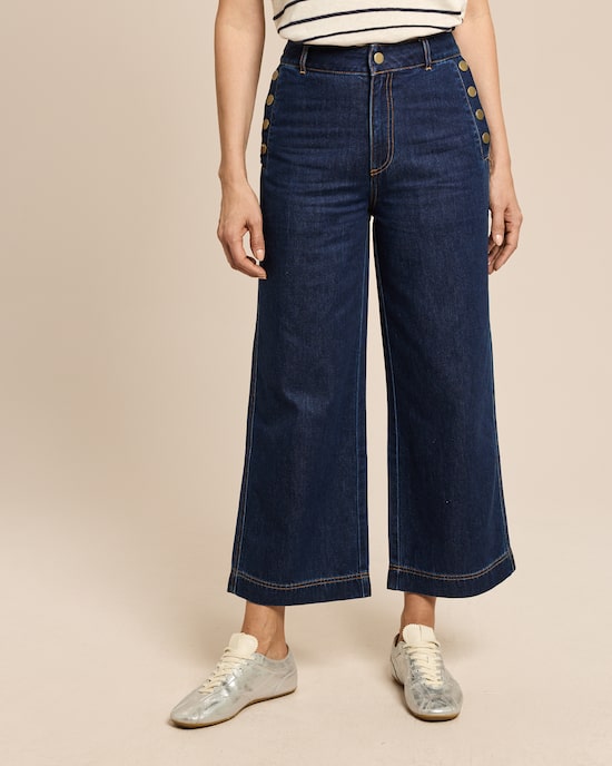 Produktabbildung für Wide Leg Denim verkürzt mit Goldknöpfen