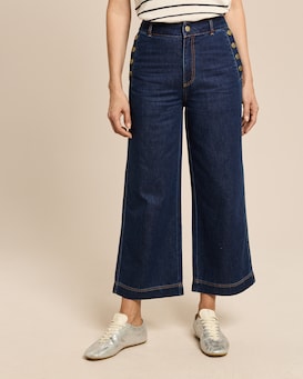 Produktabbildung für Wide Leg Denim verkürzt mit Goldknöpfen