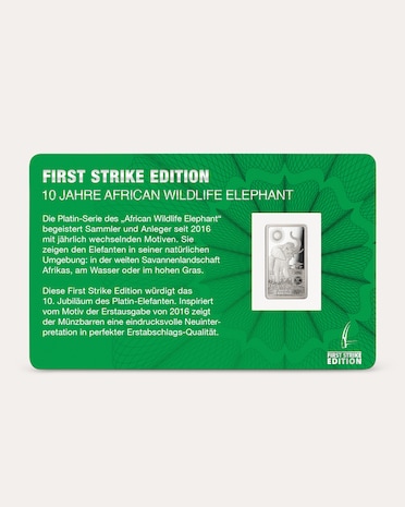 Produktabbildung für Platinmünzbarren Elefant 2026 First Strike Edition