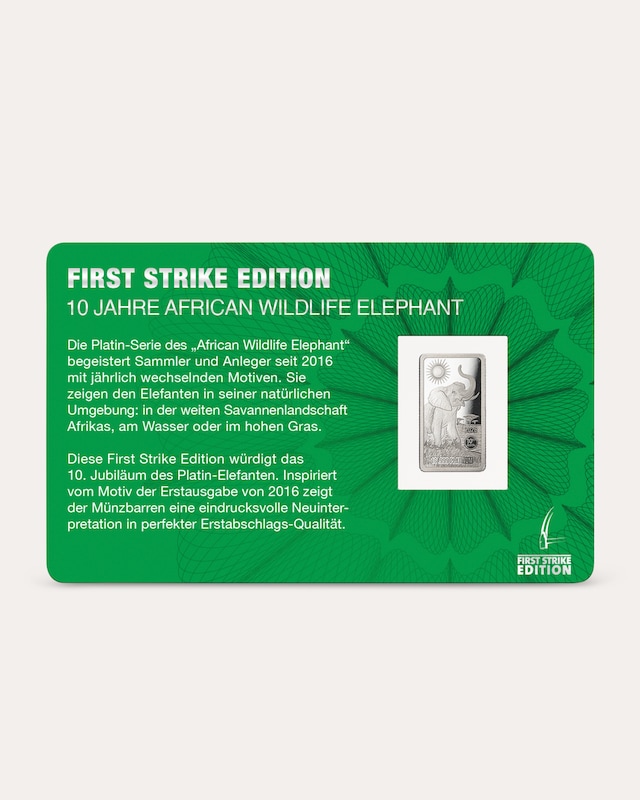 Platinmünzbarren Elefant 2026 First Strike Edition